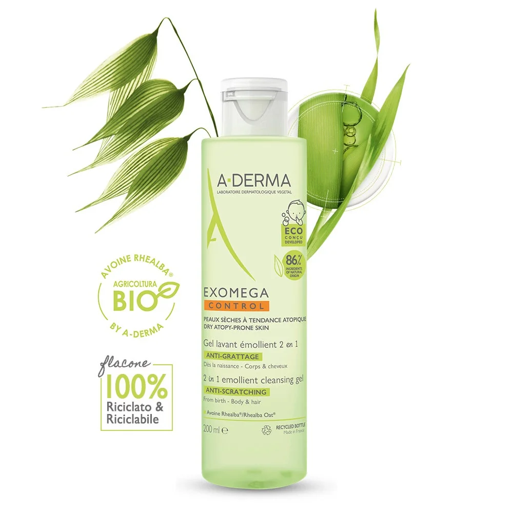 A-Derma Exomega Control Gel 2in1 200 ml Per Pelle Secca e a Tendenza Atopica