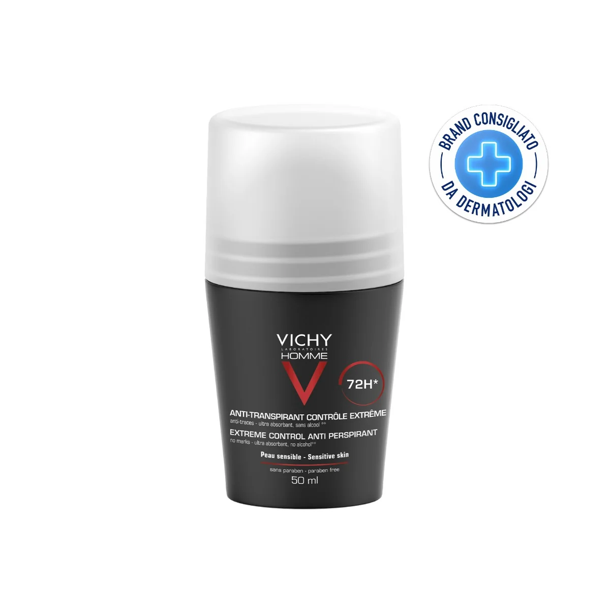 Vichy Homme Deodorante Roll On 72h 50 ml antitraspirante per pelli sensibili