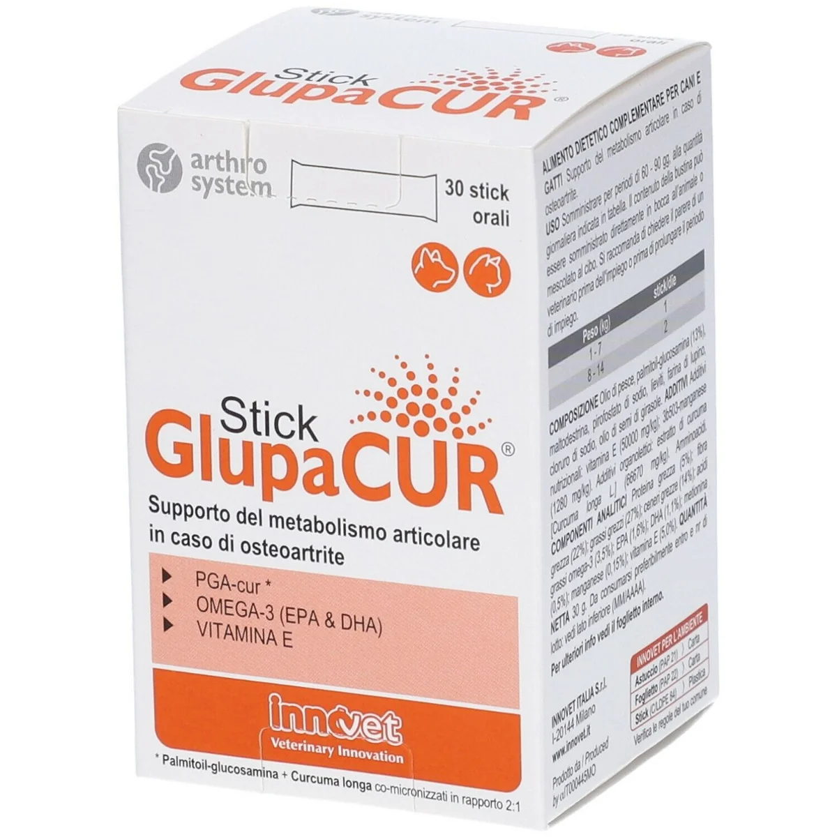 GLUPACUR INTEGRATORE METABOLISMO ARTICOLARE CANI E GATTI 30 STICK ORALI