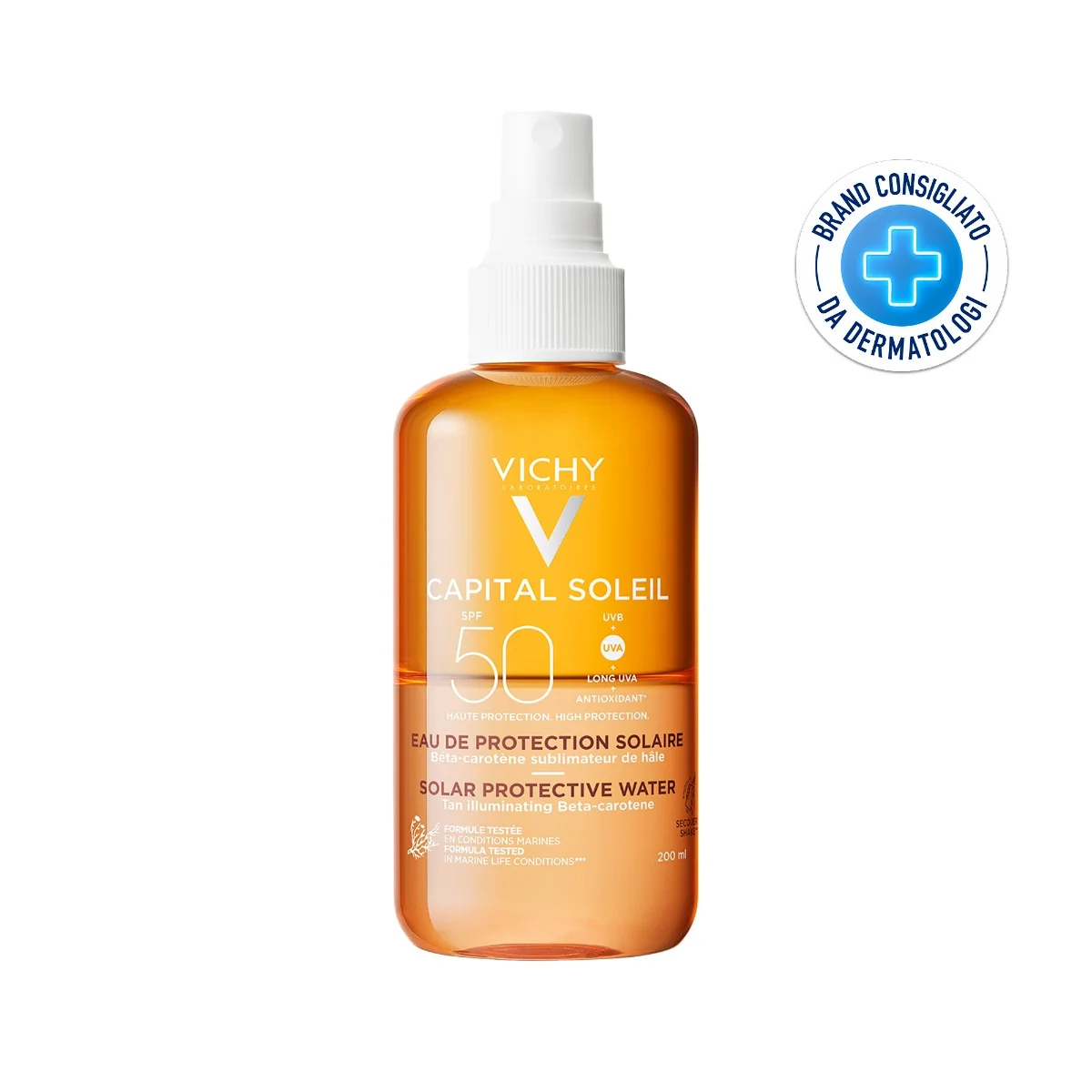 Vichy Capital Soleil Acqua Solare Abbronzatura SPF 50 200 ml Protegge ed Intensifica l'Abbronzatura