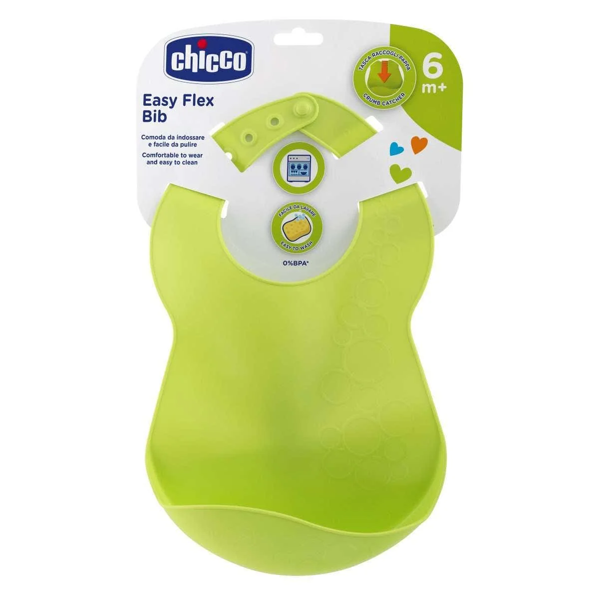 CHICCO BAVAGLINO RIGIDO CON TASCA +6M COLORE VERDE