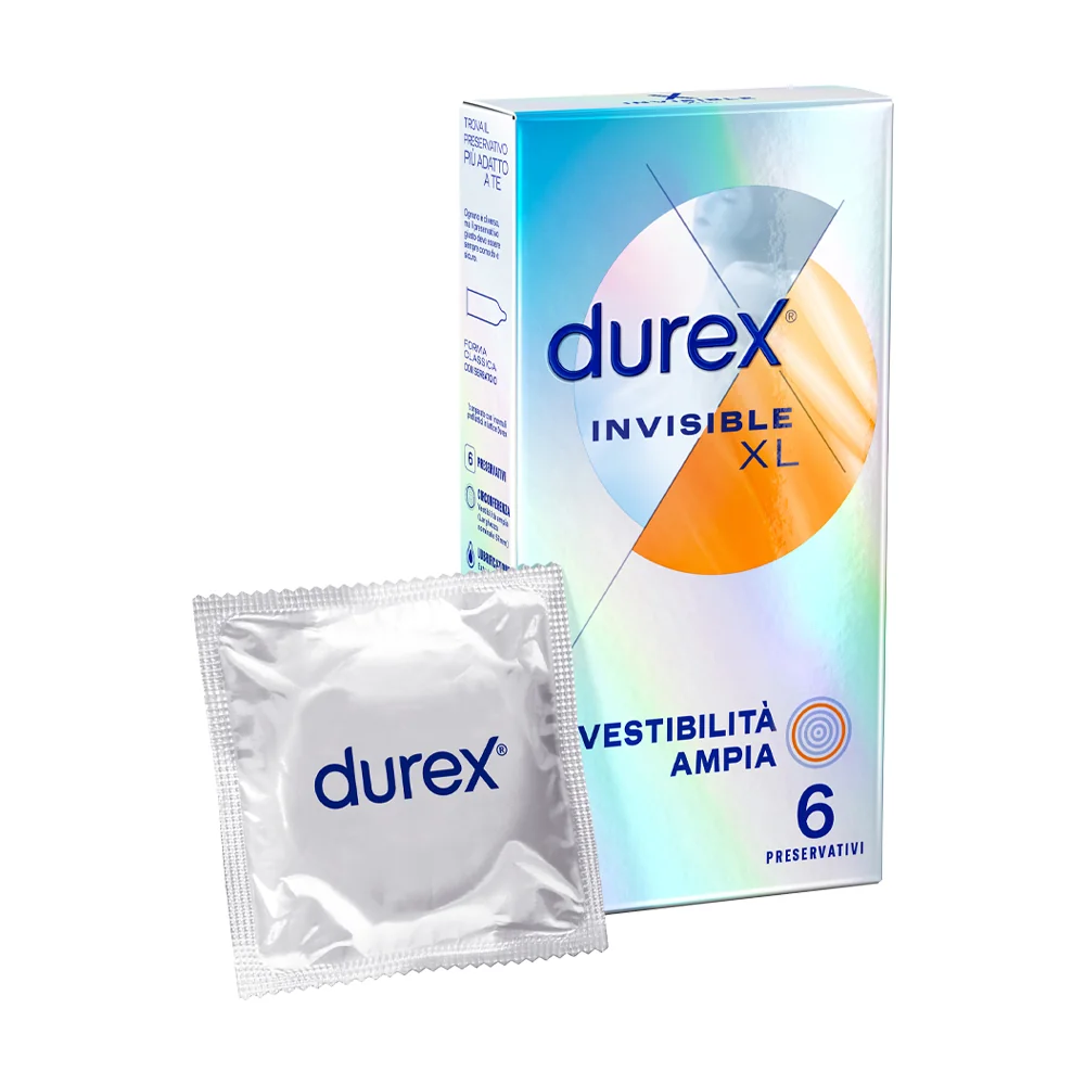 Durex Invisibile XL Extra Sottili Extra Large 6 Profilattici Maggiore Sensibilità