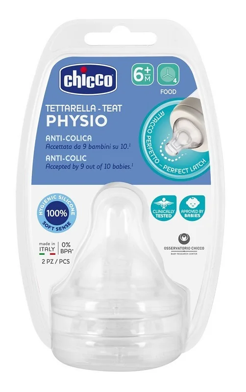 CHICCO TETTARELLA PERFECT5 ANTI-COLICA SILICONE FLUSSO PAPPA +6M 2 PEZZI