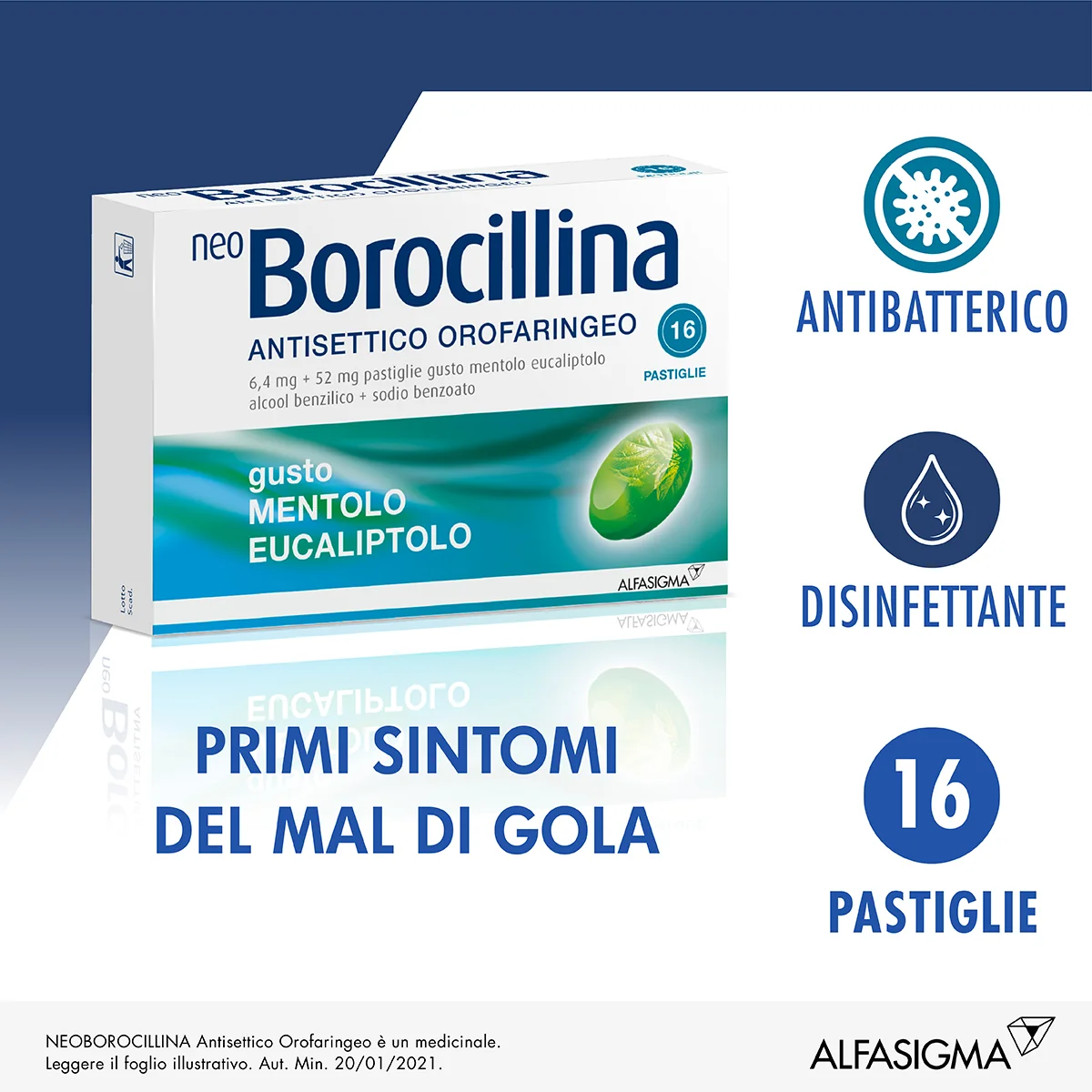 NEO BOROCILLINA 6,4+52 MG GUSTO MENTOLO EUCALIPTOLO 16 PASTIGLIE