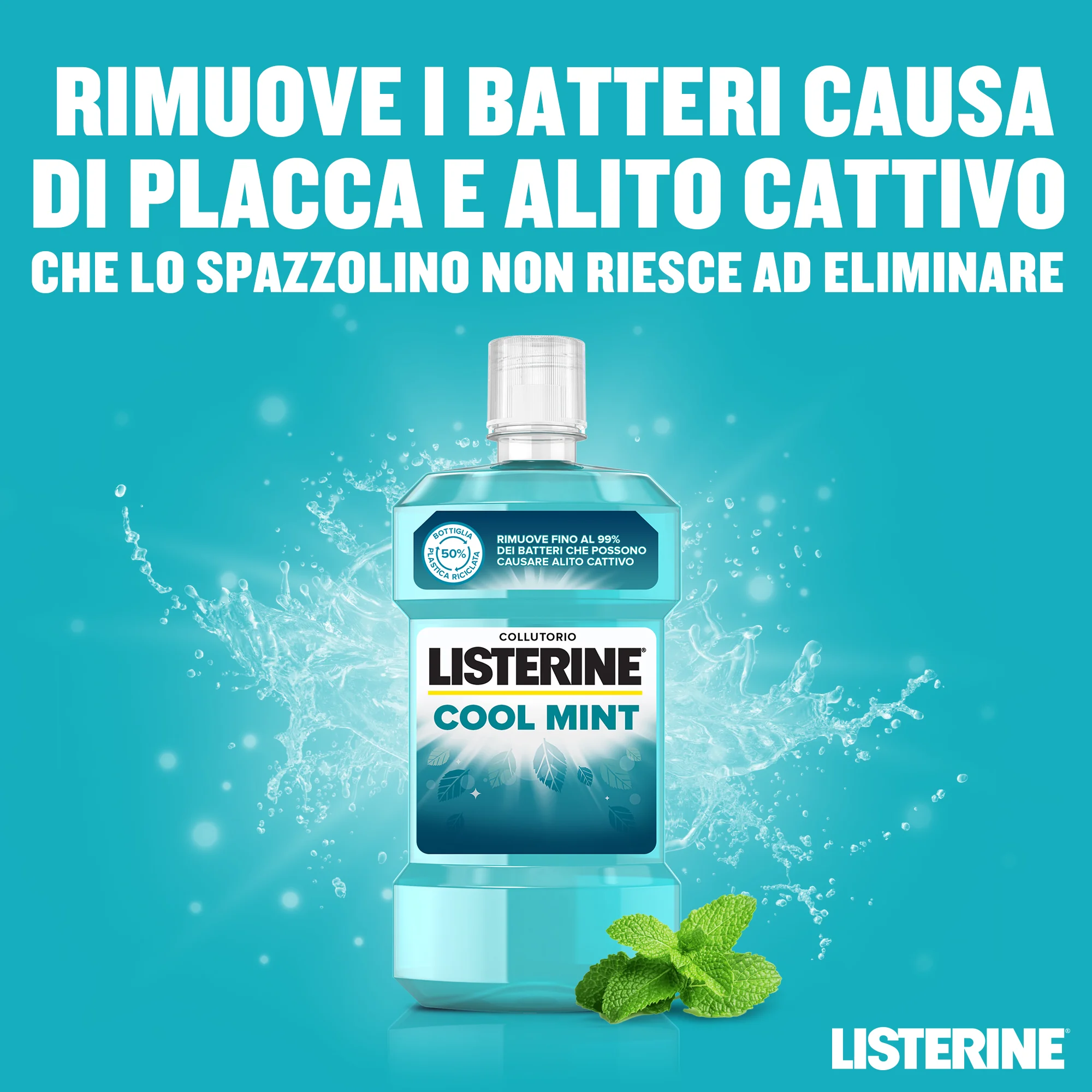 Listerine Coolmint Collutorio Antiplacca 500 ml Rinfrescante Alito