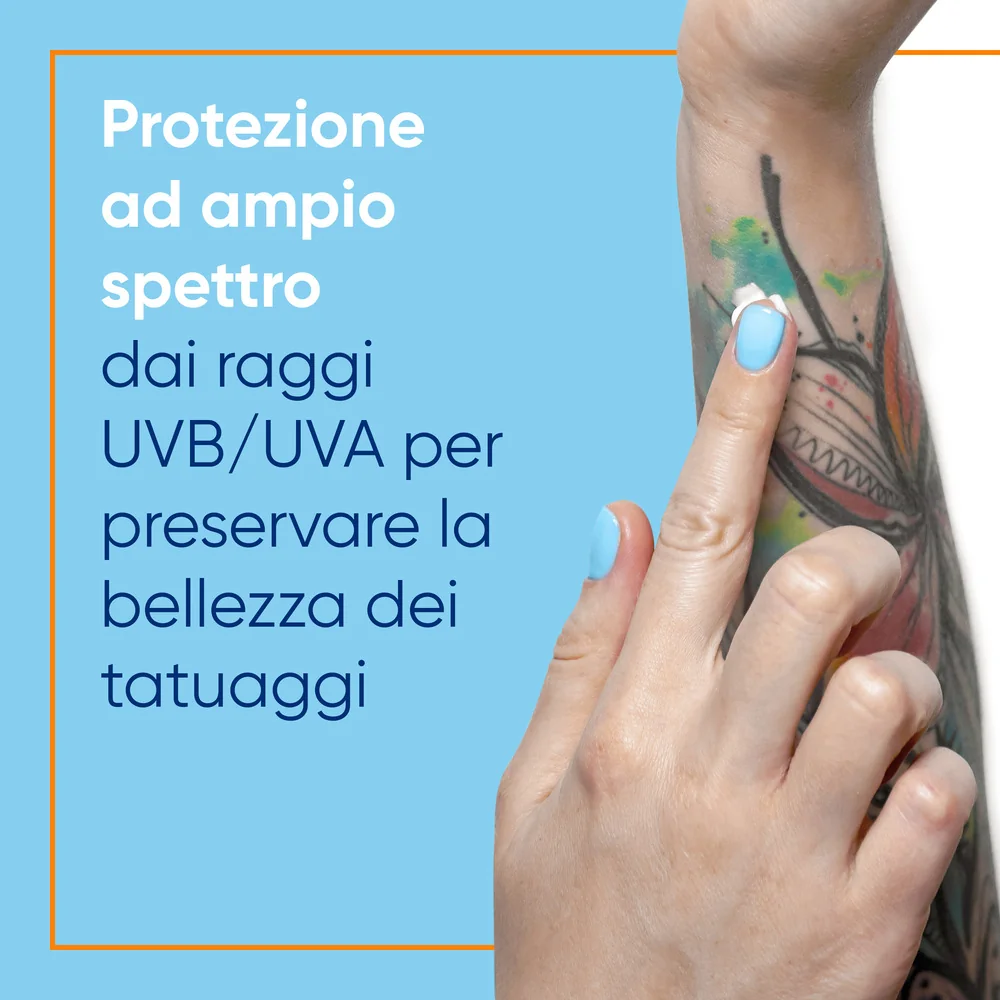 Bepanthenol Tattoo Crema Protezione Solare Molto Alta SPF50+ 50ml Per Tatuaggi