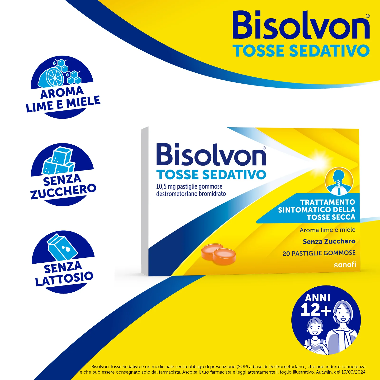 Bisolvon Tosse Sedativo 10,5 mg 20 Pastiglie Gommose Calma la Tosse