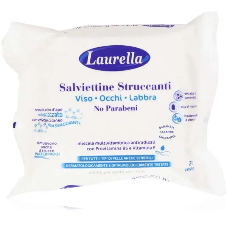 LAURELLA SALVIETTE STRUCCANTI IDRATANTI VISO OCCHI 20 PEZZI