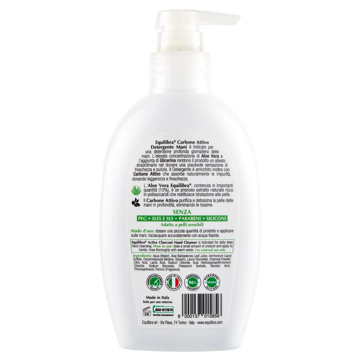 Equilibra Carbone Attivo Detergente Mani Detox 300 Ml Azione Detossinante