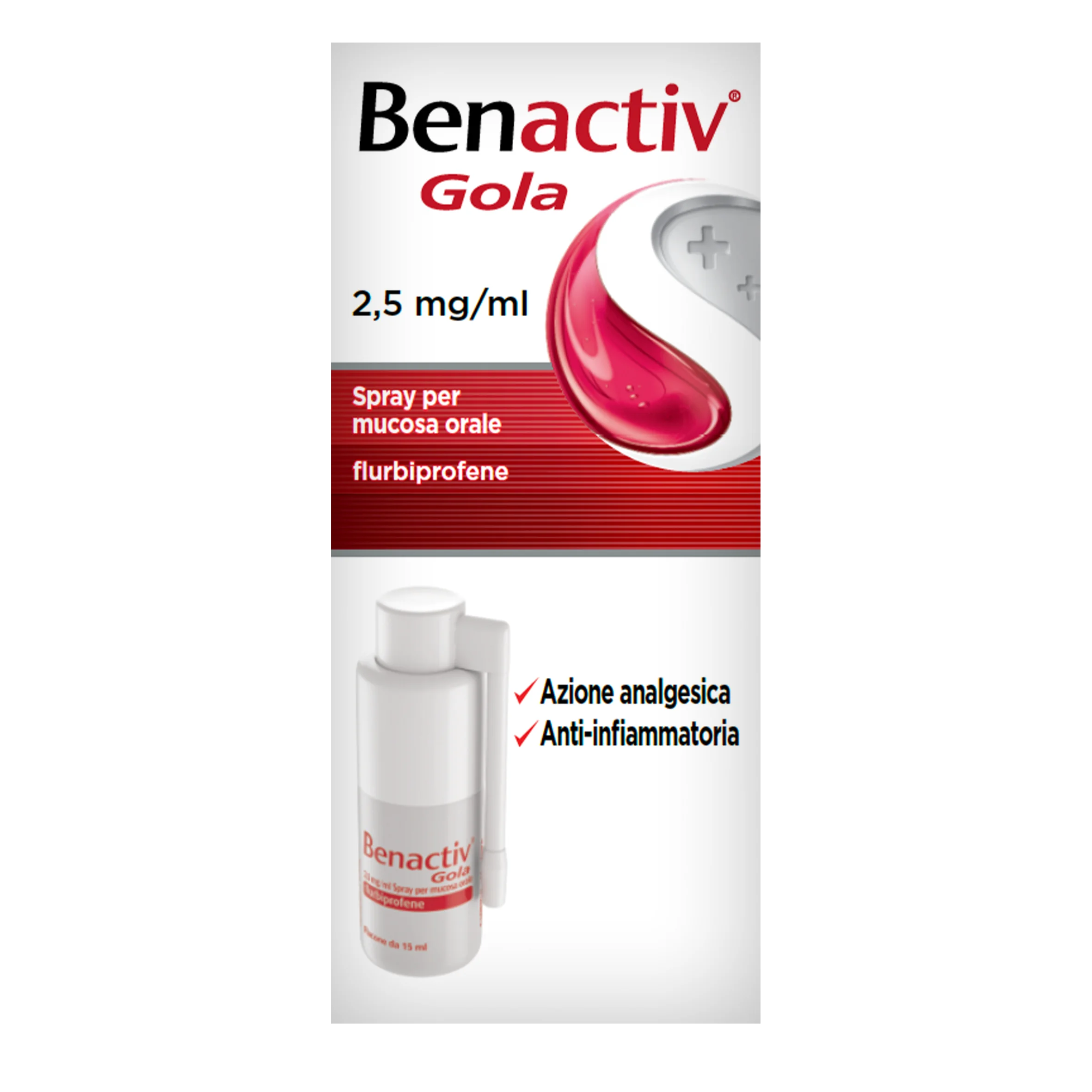 Benactiv Gola Spray 15 ml 2,5 mg/ml Flurbiprofene