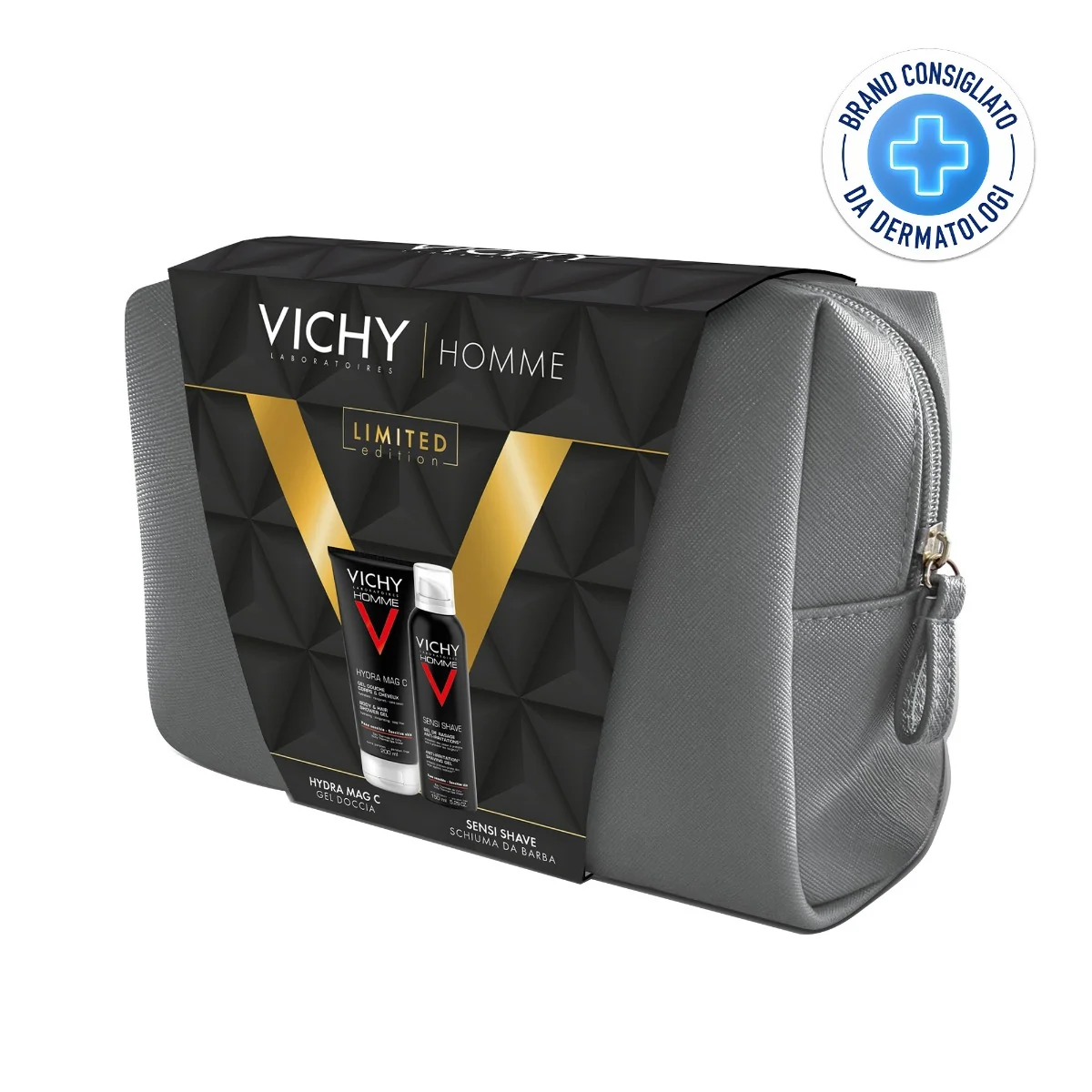 Vichy Pochette Homme Hydra Mag C Gel doccia 200 ml + Sensi shave schiuma da barba 200 ml Kit detersione uomo