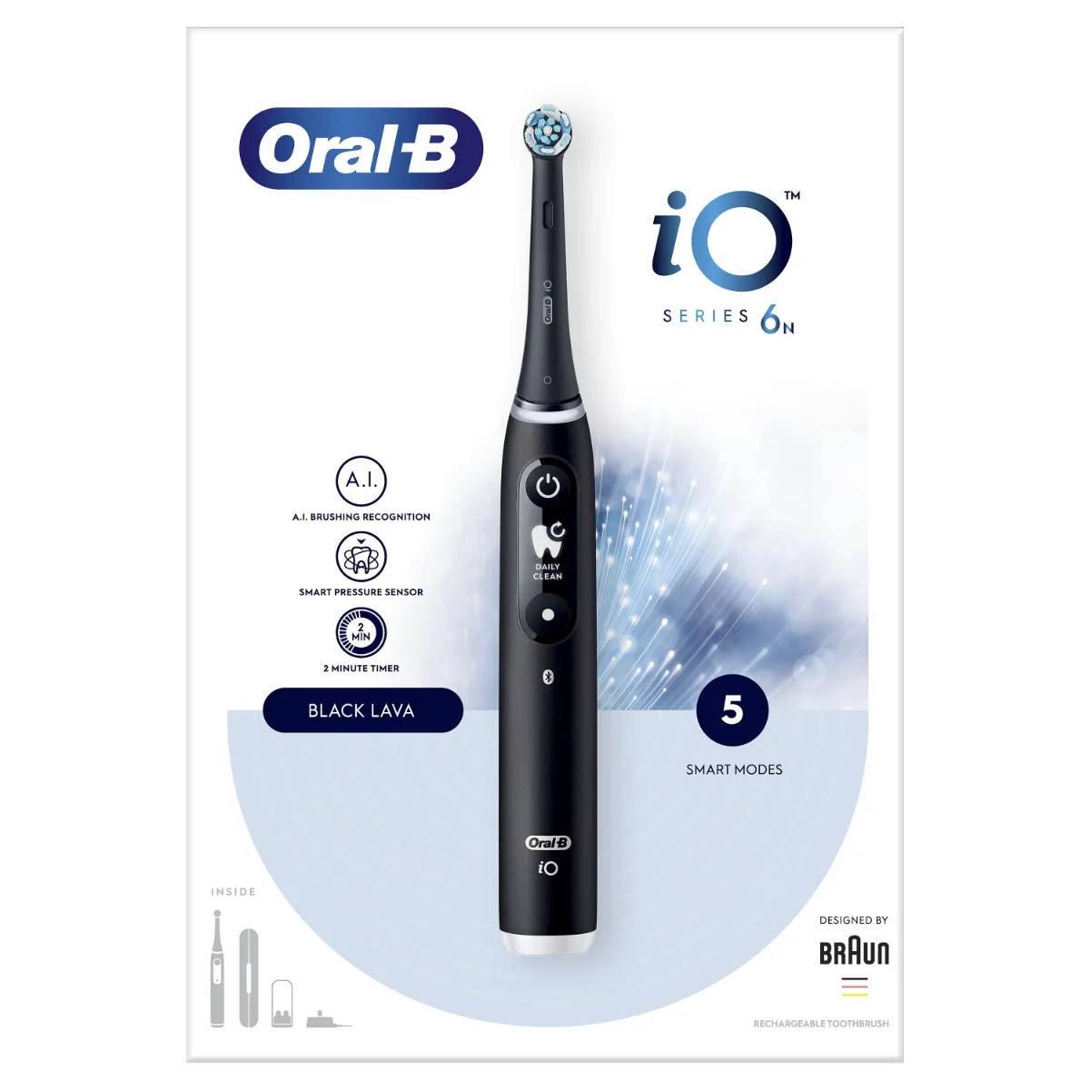 Oral-B Io Serie 6 Spazzolino Elettrico Nero Con 5 Modalità di Personalizzazione