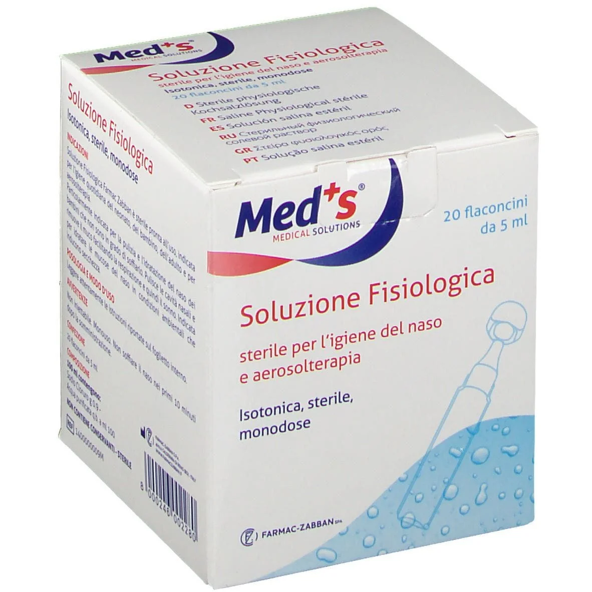 MED'S SOLUZIONE FISIOLOGICA IGIENE NASALE AEROSOLTERAPIA 20 FLACONI 5 ML