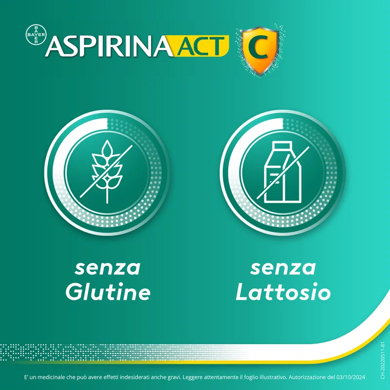 Aspirina Act C Febbre e Sintomi Influenzali 10 Compresse Effervescenti Con vitamina C