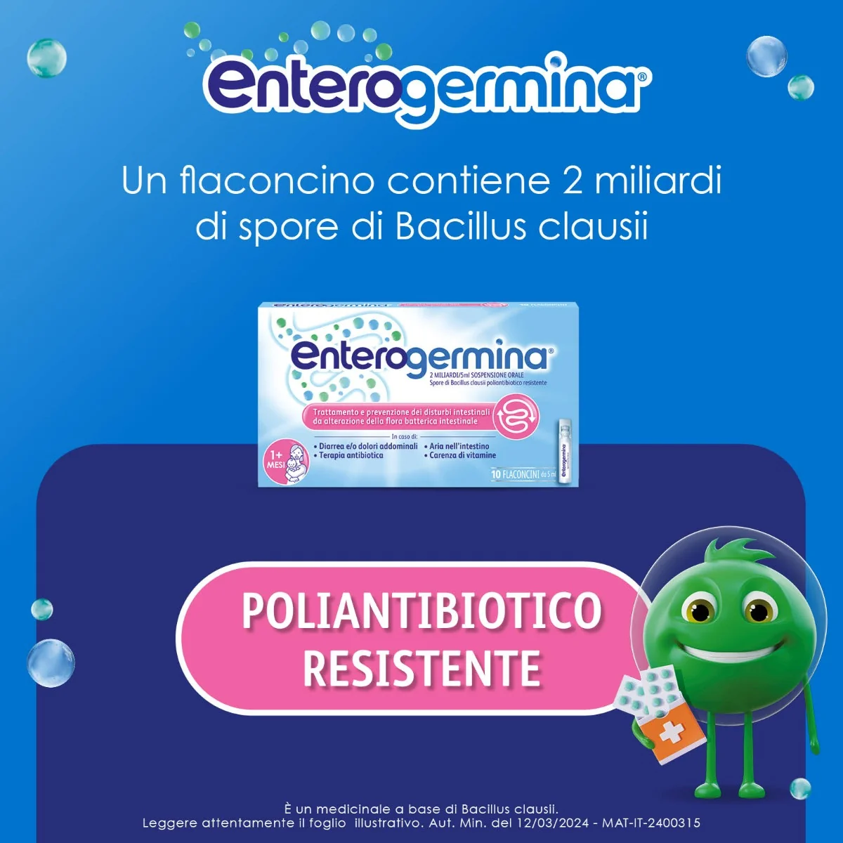 Enterogermina 2 Miliardi 10 Flaconcini Dismicrobismo Intestinale