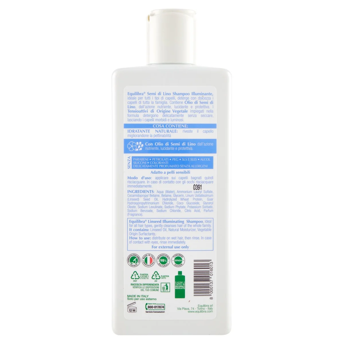 Equilibra Shampoo Semi Di Lino 250 Ml Idratazione dei Capelli