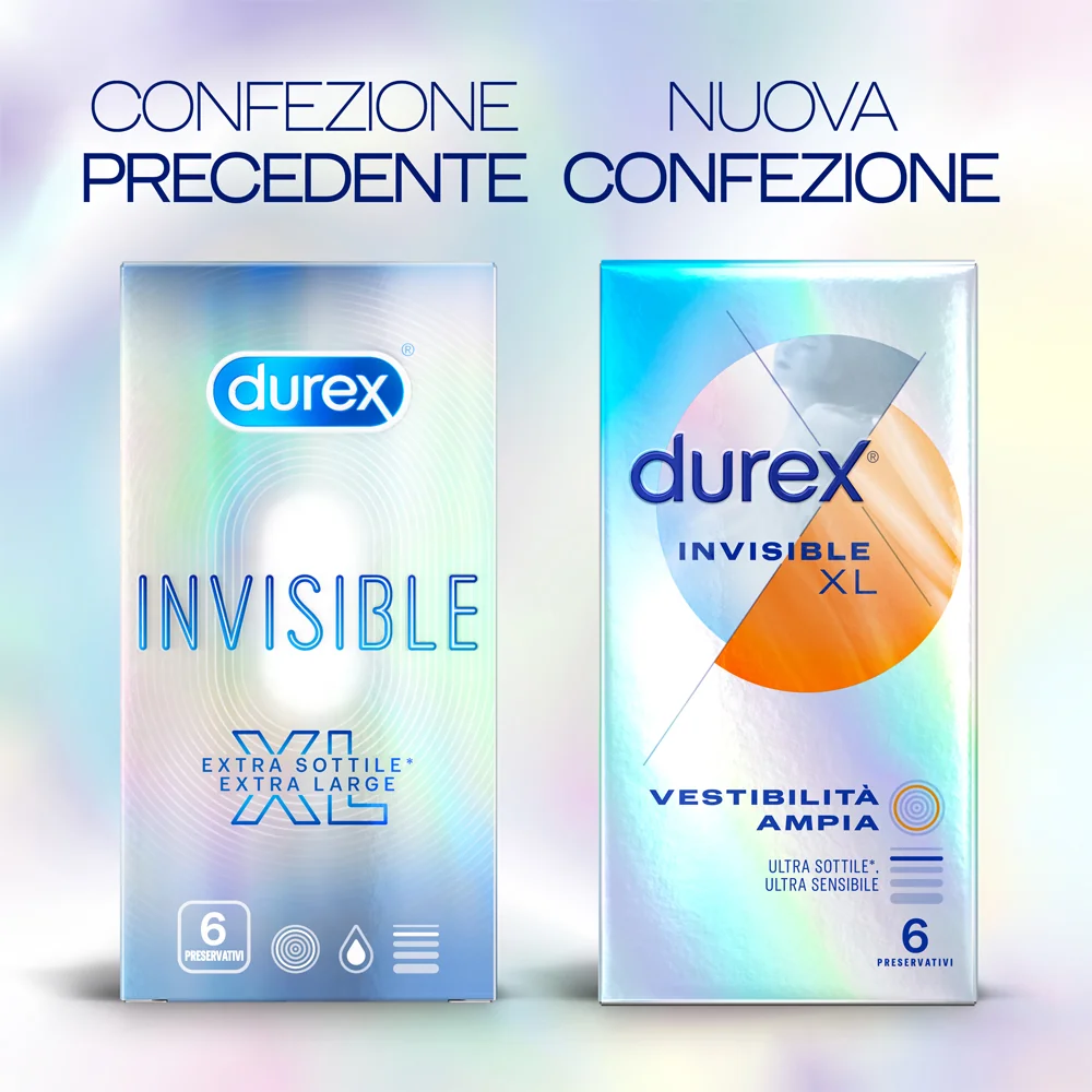 Durex Invisibile XL Extra Sottili Extra Large 6 Profilattici Maggiore Sensibilità