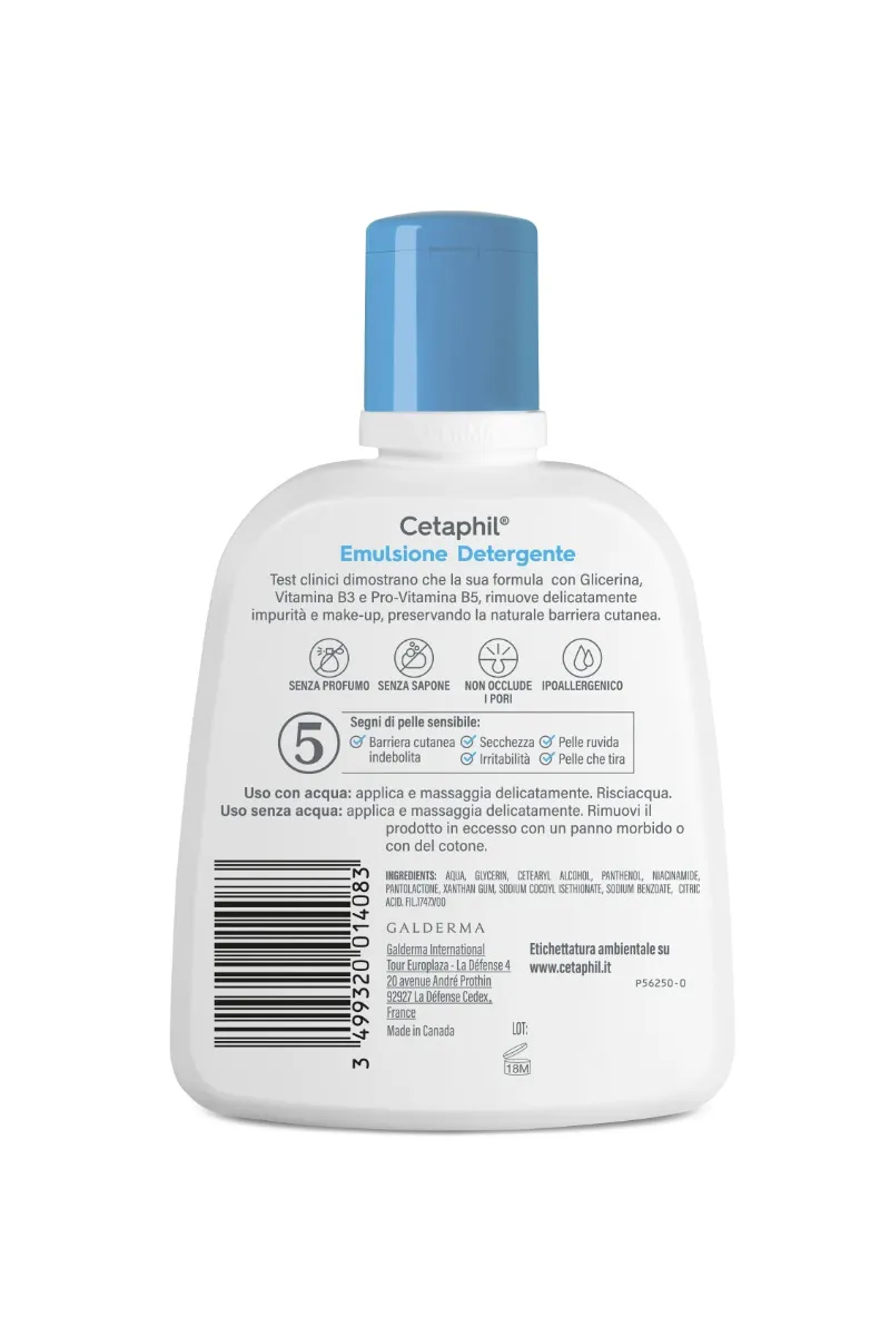 Cetaphil Emulsione Detergente 250 ml Per pelle normale, secca e sensibile