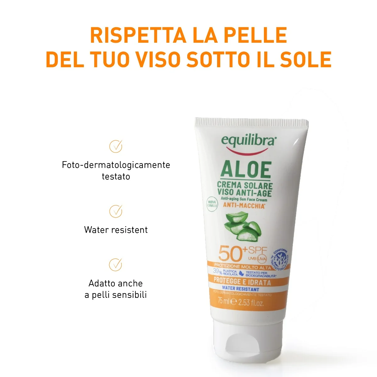 Equilibra Crema Solare Viso 50 + Antimacchia 75 ml Azione Anti-age