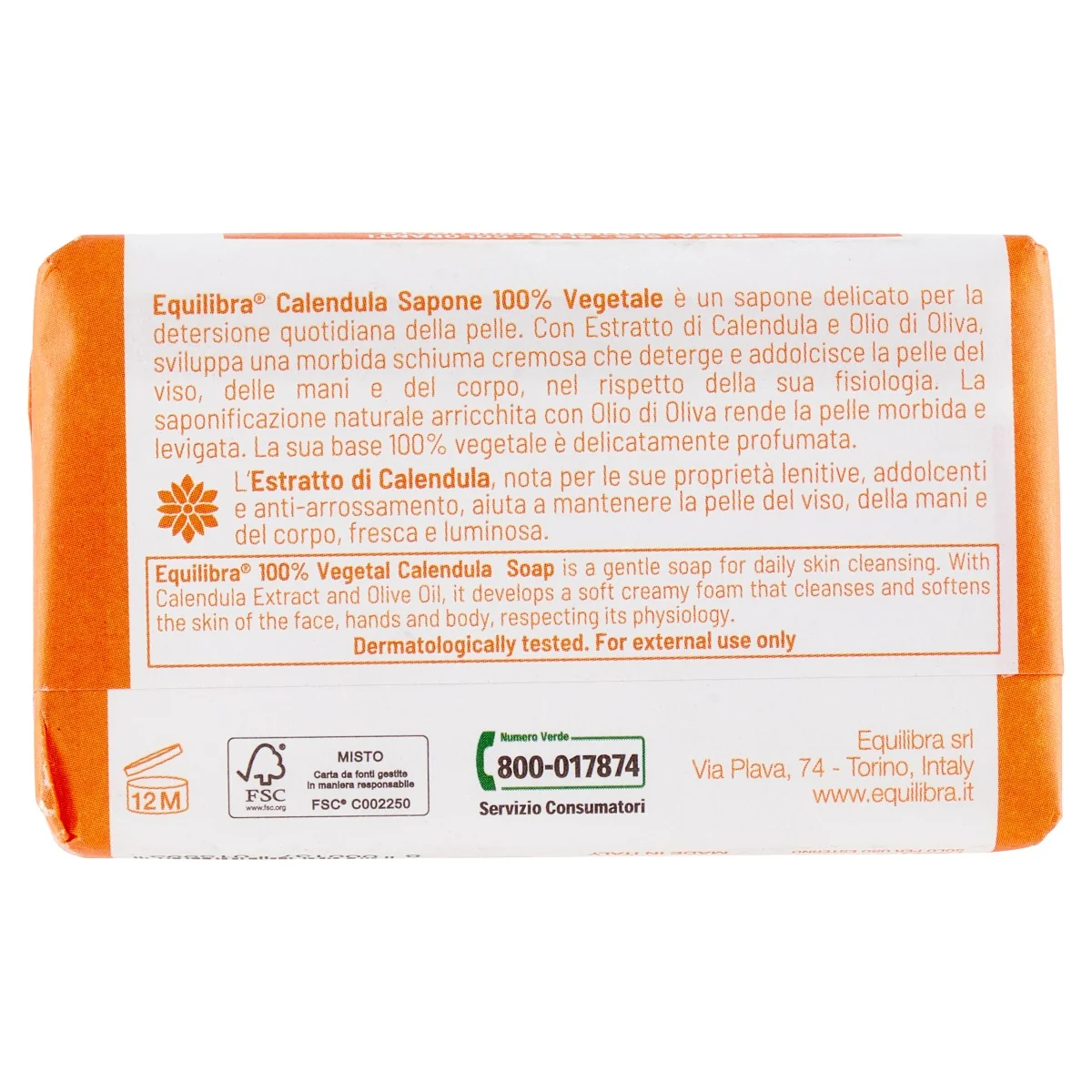 Equilibra Calendula Sapone Vegetale 100 g Dermatologicamente Testato