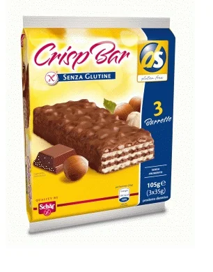 SCHAR CRISP BARR WAFERS SENZA GLUTINE CON NOCCIOLE RISO SOFFIATO E CIOCCOLATO AL LATTE 3X35 G