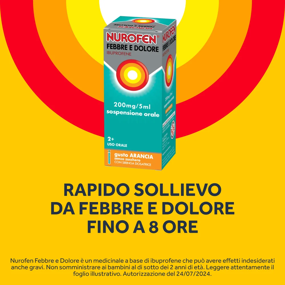 Nurofen Febbre e Dolore 200 mg/5 ml Gusto Arancia Senza Zucchero 100 ml Febbre