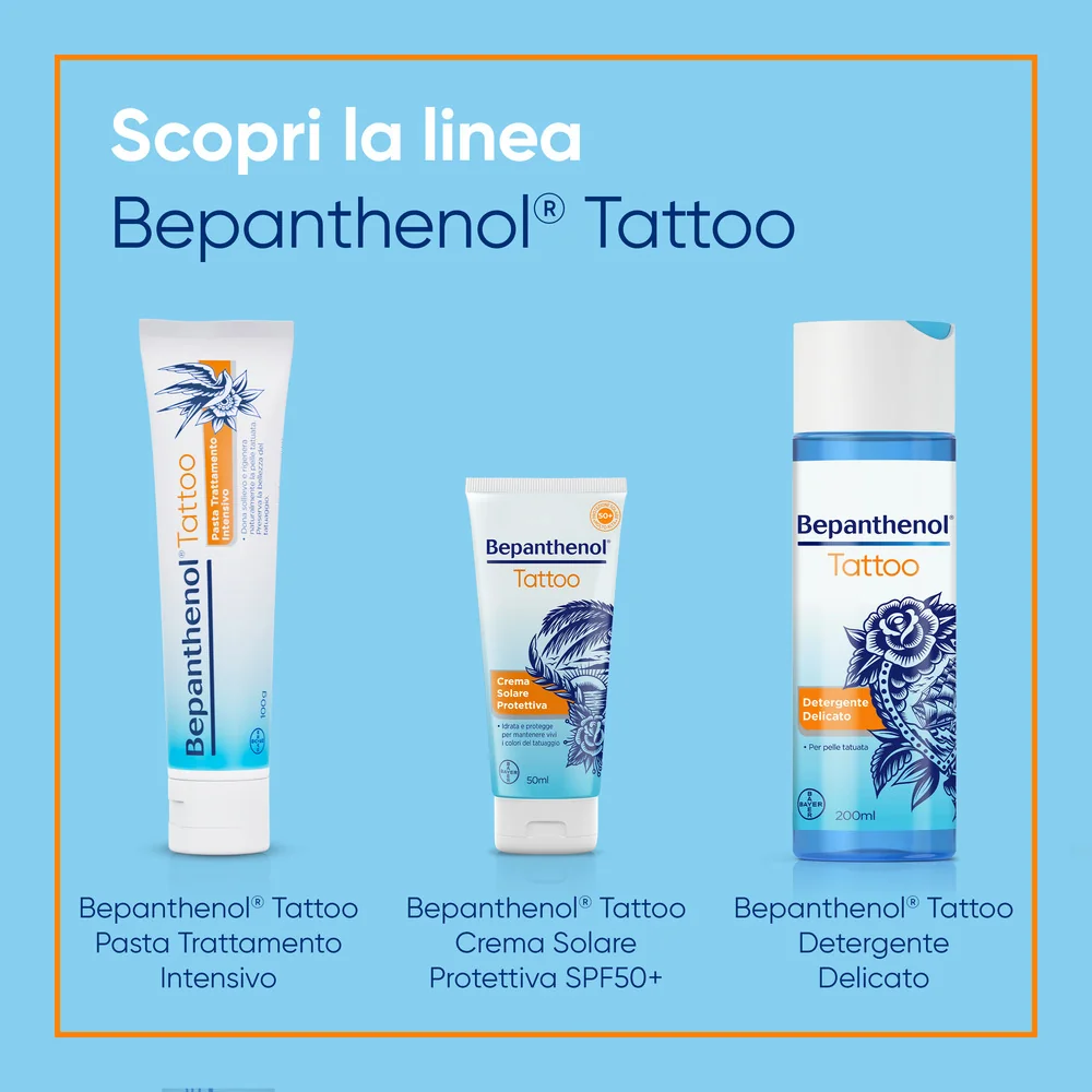 Bepanthenol Tattoo Crema Protezione Solare Molto Alta SPF50+ 50ml Per Tatuaggi