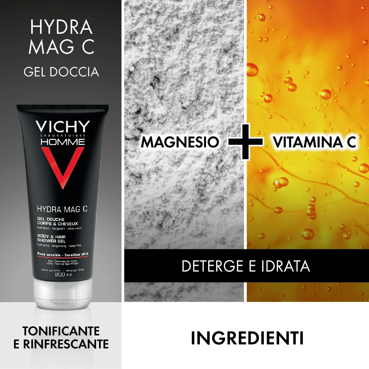 Vichy Pochette Homme Hydra Mag C Gel doccia 200 ml + Sensi shave schiuma da barba 200 ml Kit detersione uomo