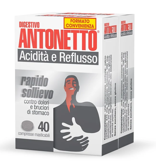 DIGESTIVO ANTONETTO ACIDITÀ  E REFLUSSO PROMO BIPACCO 40+40 COMPRESSE MASTICABILI