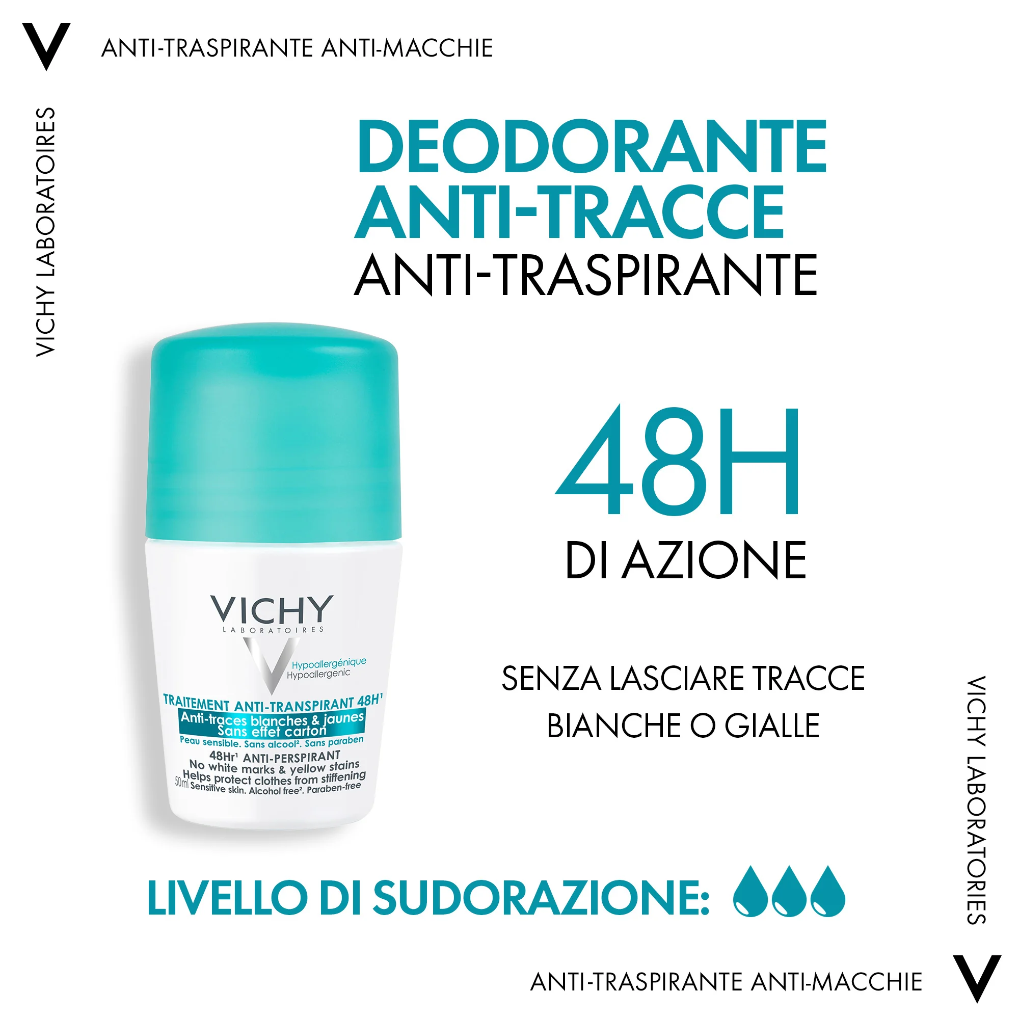 Vichy Deodorante Antitraspirante 50 ml Anti Tracce Bianche e Gialle