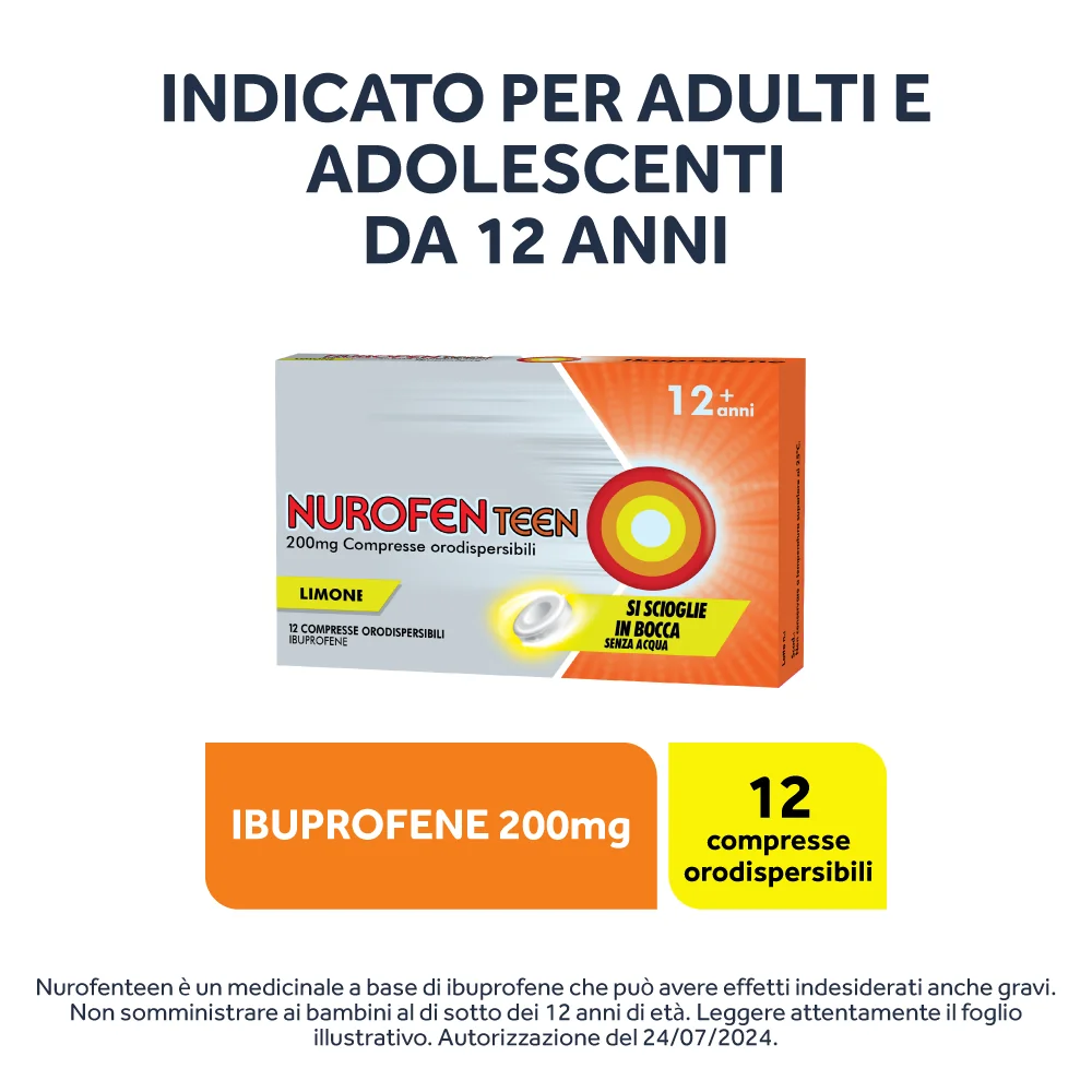 Nurofenteen 200 mg Gusto Limone 12 Compresse Orodispersibili Ibuprofene Analgesico