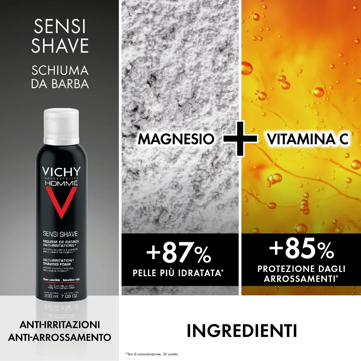 Vichy Pochette Homme Hydra Mag C Gel doccia 200 ml + Sensi shave schiuma da barba 200 ml Kit detersione uomo