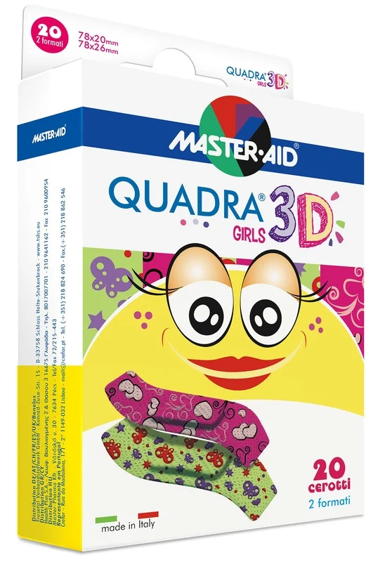 MASTER AID QUADRA 3D GIRLS CEROTTI ASSORTITI TNT COLORATI RESISTENTI 20 PEZZI