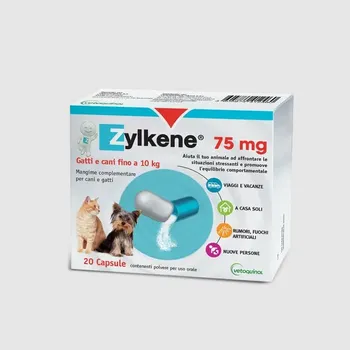 Zylkene Mangime Complementare | Gatti e Cani fino a 10 kg | Rilassante per  situazioni di disagio |, 20 capsule da 75 mg