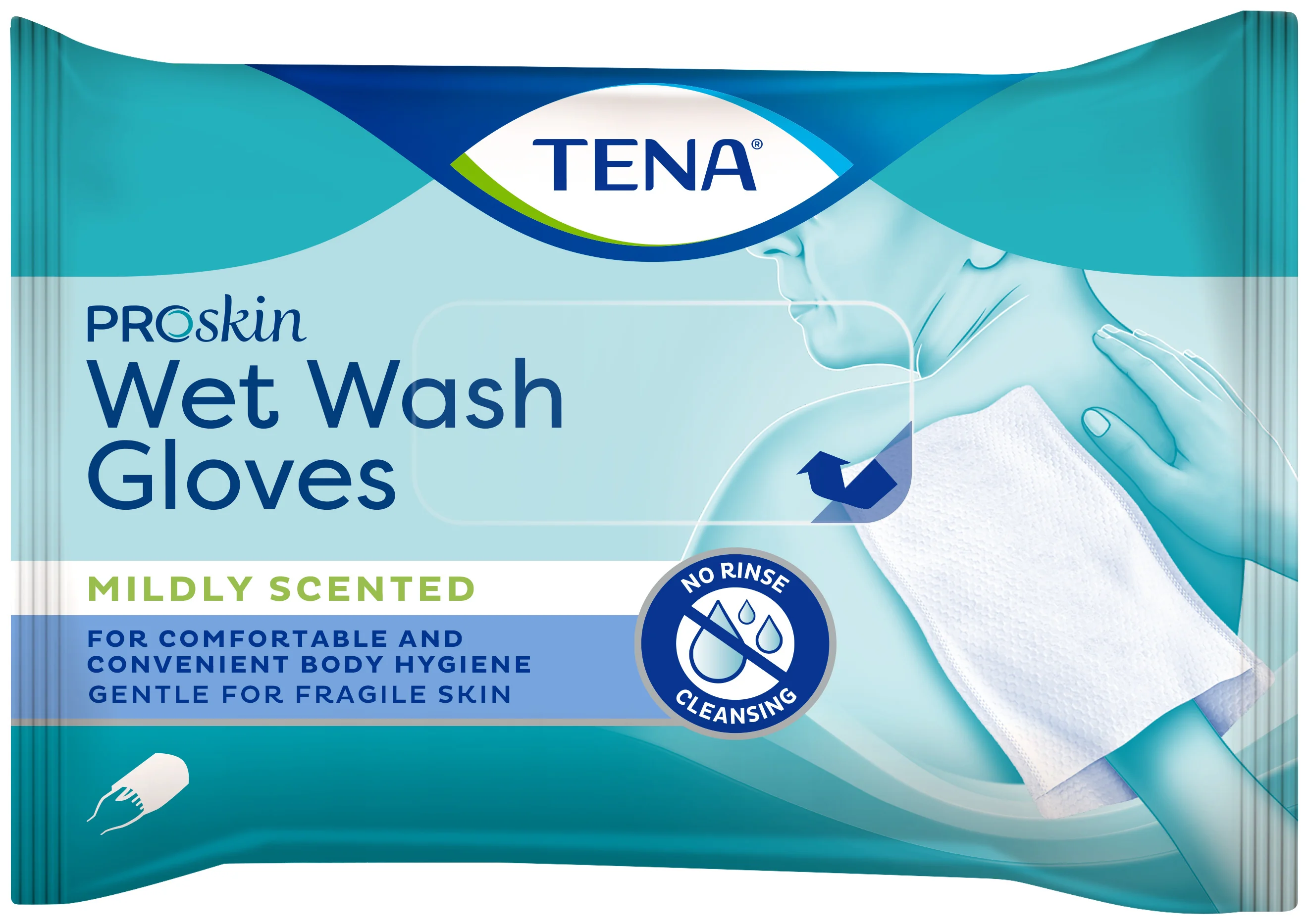 TENA WET WASH GLOVE GUANTI PER LA PULIZIA QUOTIDIANA DEL CORPO 8 PEZZI