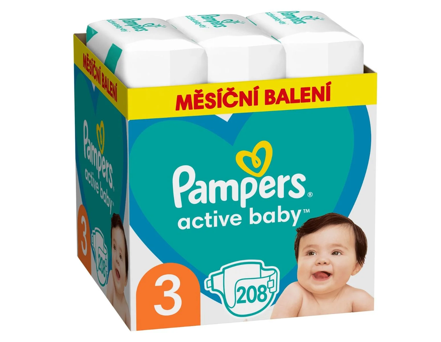 PAMPERS ACTIVE BABY NAPPIES 3X208