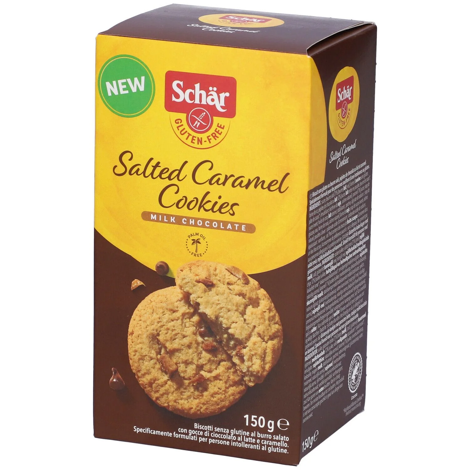 SCHAR SALTED CARAMEL COOKIES CON GOCCE DI CIOCCOLATO AL LATTE E CARAMELLO 150 G