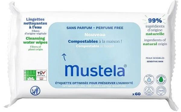 MUSTELA SALVIETTE COMPOSTABILI SENZA PROFUMO 60 PEZZI