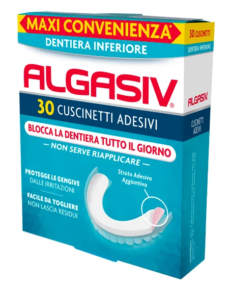 ALGASIV CUSCINETTI ADESIVI INFERIORE PER DENTIERA 30 PEZZI