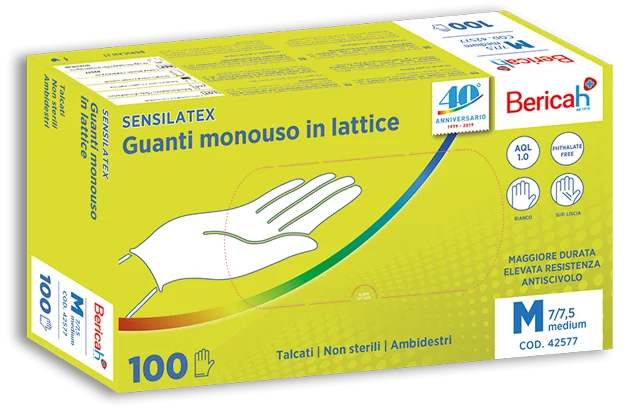 GUANTO MONOUSO SENSILATEX IN LATTICE TALCATO AQL 1,0 TAGLIA M 100 PEZZI