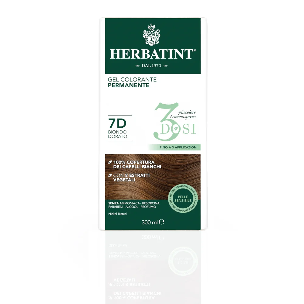 Herbatint Tintura Capelli Gel Permanente 3Dosi 7D Biondo Dorato 300 ml 