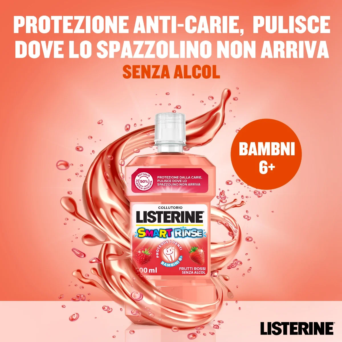 Listerine Smart Rinse Collutorio Bambini 500 ml Protezione Carie