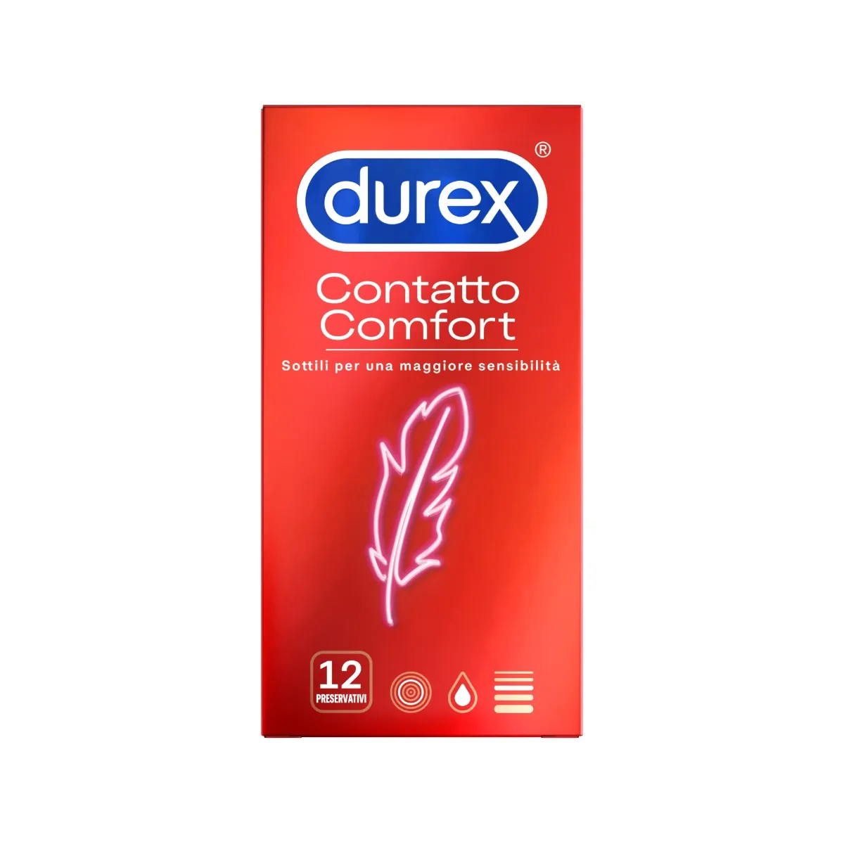 Durex Contatto Comfort Profilattici Sottili 12 Pezzi Elevata Lubrificazione