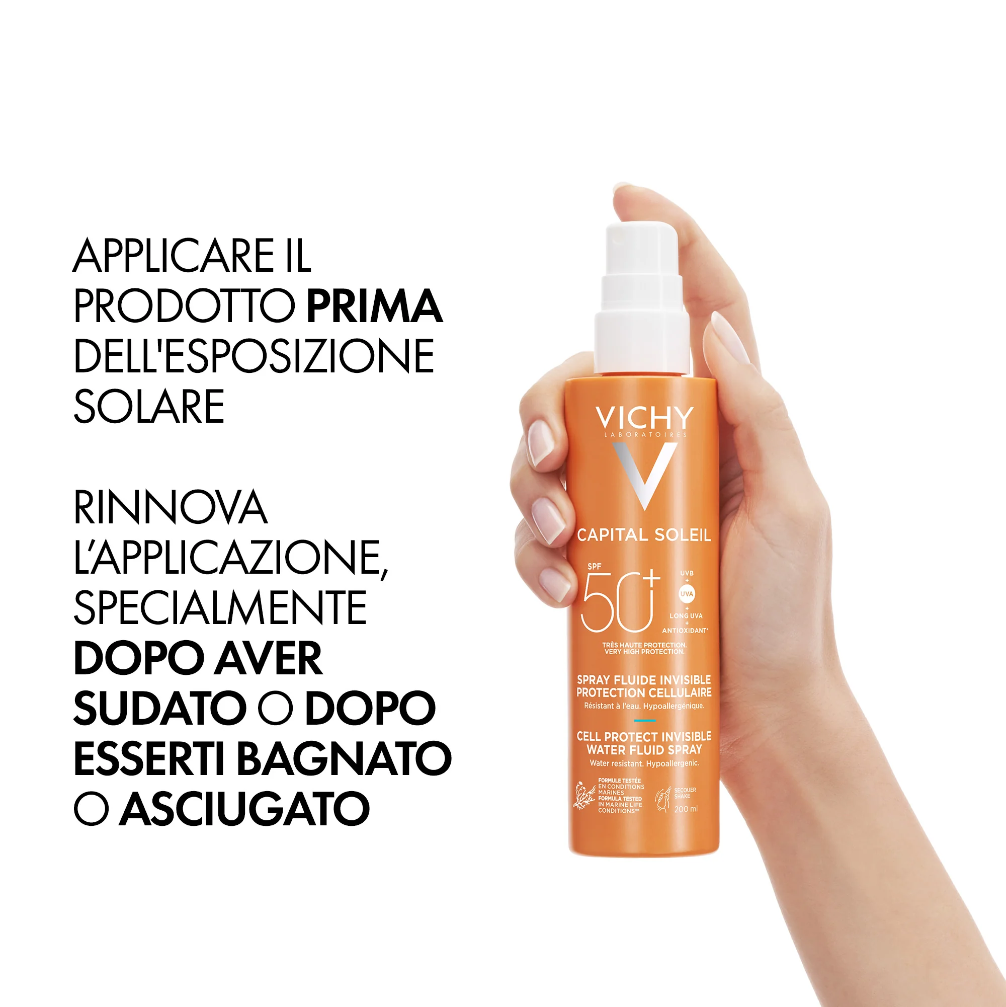 Vichy Capital Soleil Spray Spf50+ 200 ml Protezione solare viso e corpo