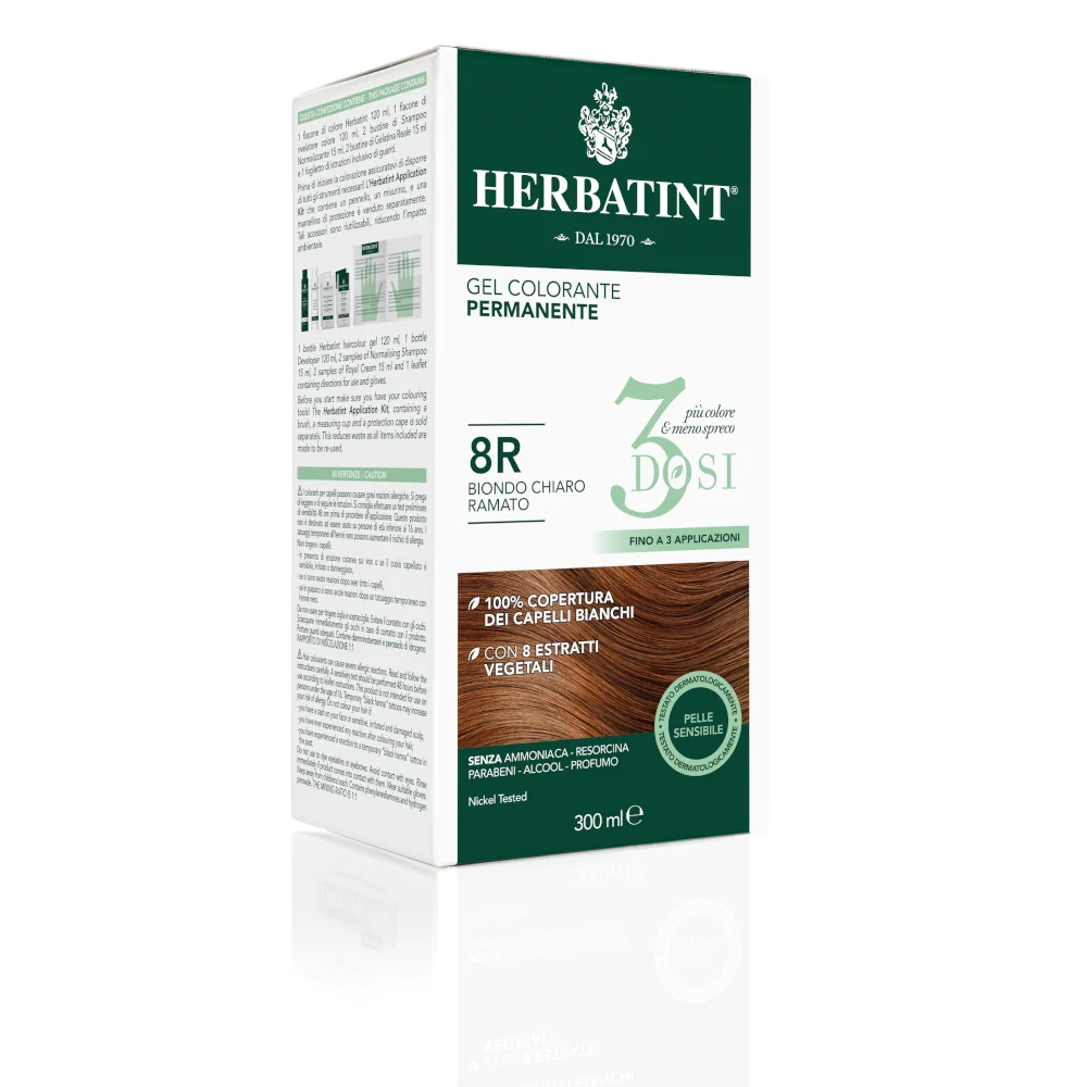 HERBATINT TINTURA CAPELLI GEL PERMANENTE 3DOSI 8R BIONDO CHIARO RAMATO 300 ML