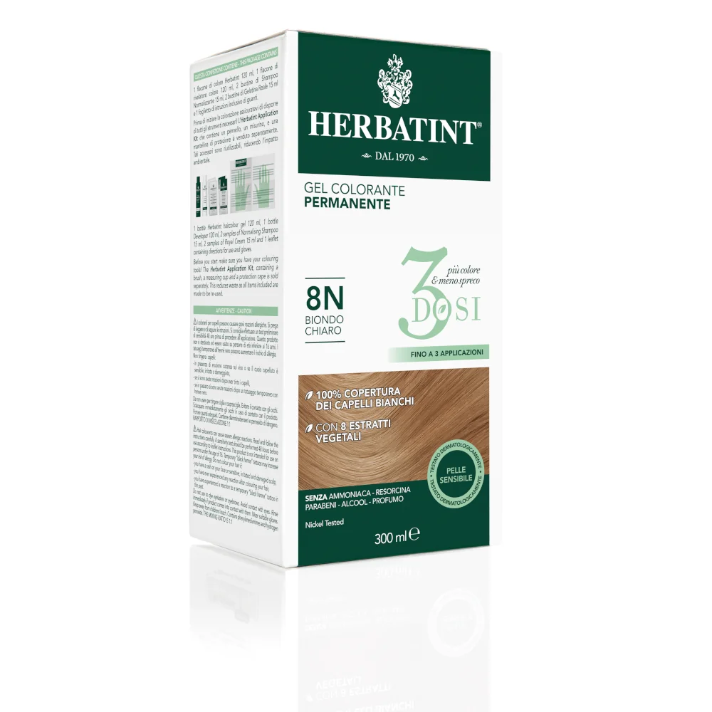 HERBATINT TINTURA CAPELLI GEL PERMANENTE 3DOSI 8N BIONDO CHIARO 300 ML