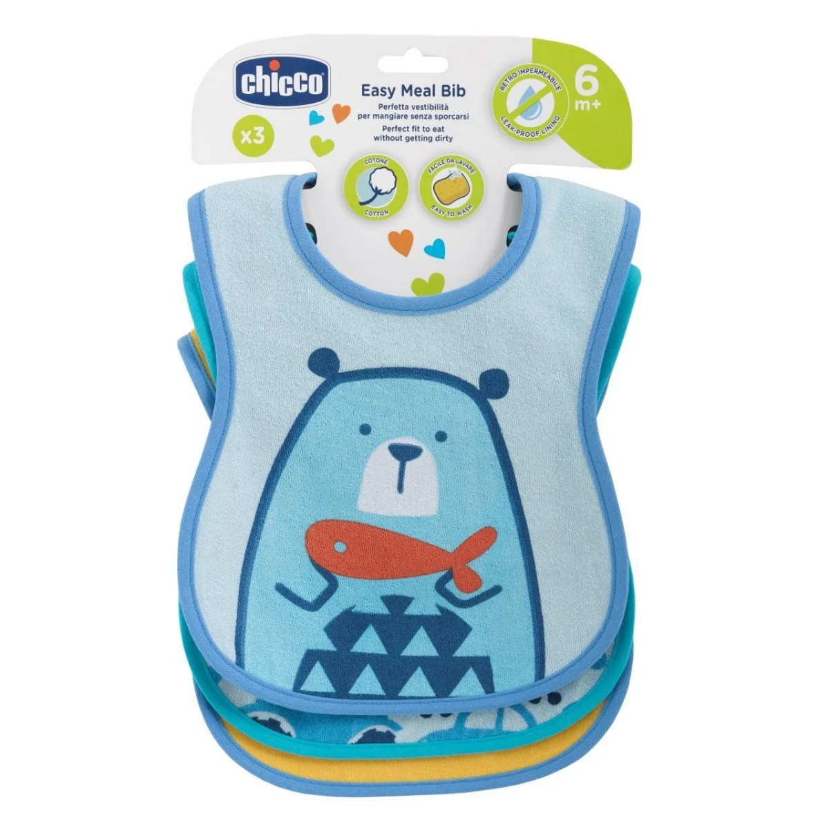 CHICCO BAVAGLINE PAPPA 6M+ 3 PEZZI AZZURRO