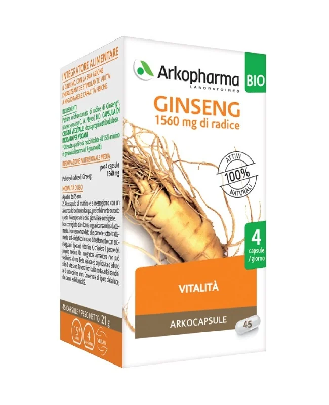 Arkopharma Arkocapsule Ginseng Bio 45 capsule Tonico per stanchezza fisica e mentale