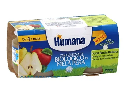 HUMANA OMOGENEIZZATO BIOLOGICO MELA PERA 2X100 G