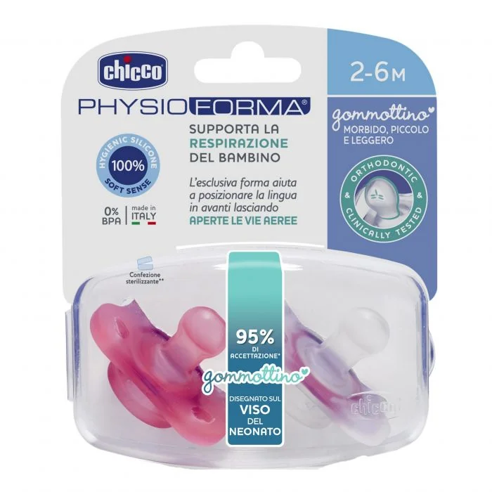 CHICCO GOMMOTTINO PHYSIOFORMA ROSA SILICONE 2-6 MESI 2 PEZZI